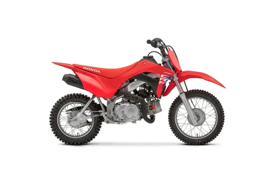 Kids motorcycle Honda CRF110F, current model in side view